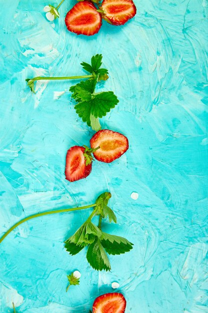 Flat lay composition with strawberries