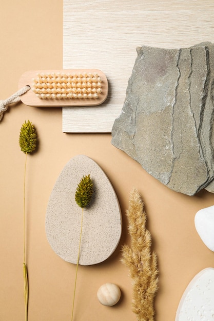 Flat lay of creative moodboard composition top view