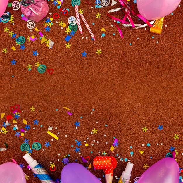 Flat lay decoration party background top view