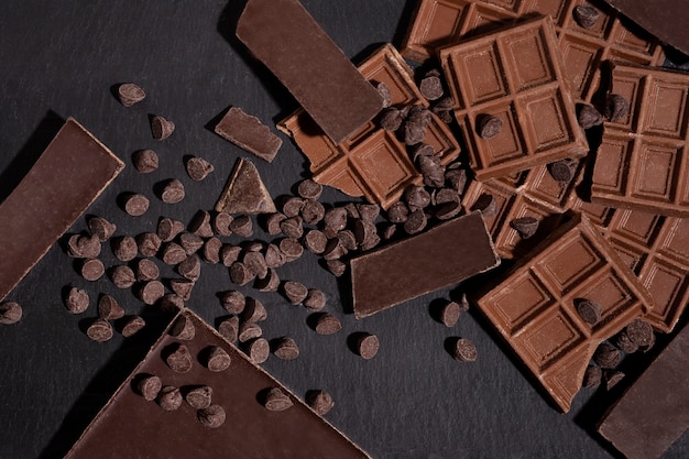 Flat lay delicious chocolate tablets