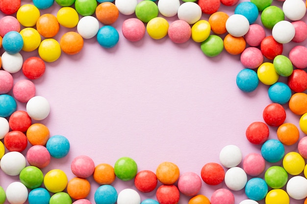 Flat lay of delicious colorful candies