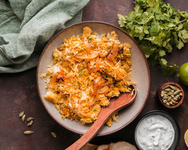 Flat lay delicious indian food