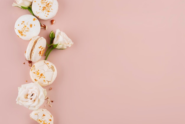 Flat lay delicious macarons arrangement