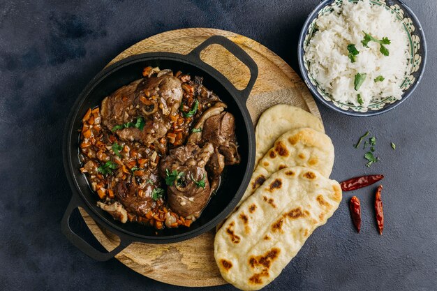 Flat lay delicious pakistani dish