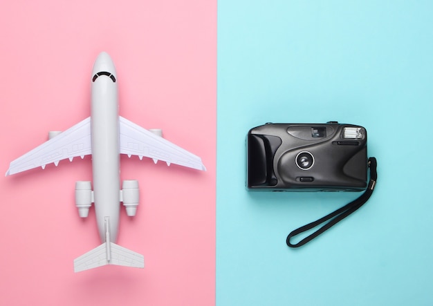 Flat lay design of travel concept with plane