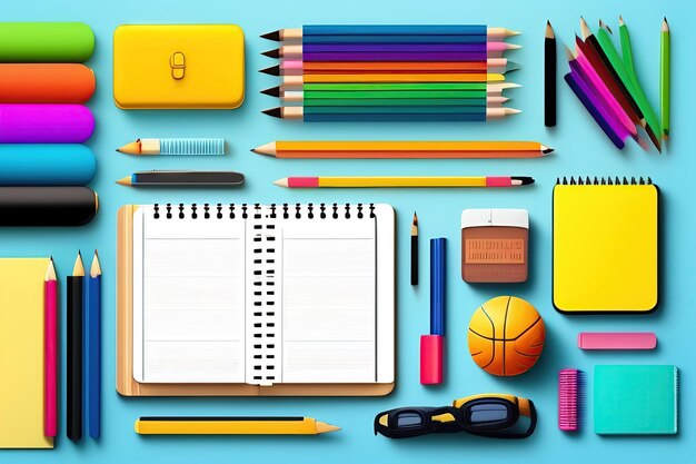 Flat lay design variety of school supplies back to school concept