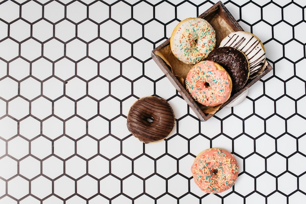 Flat lay donut composition with copyspace