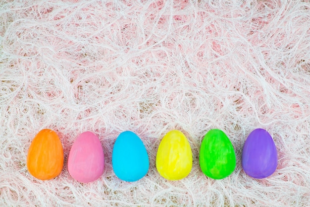 Flat lay of Easter eggs, view from above