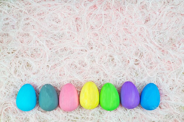 Flat lay of Easter eggs, view from above