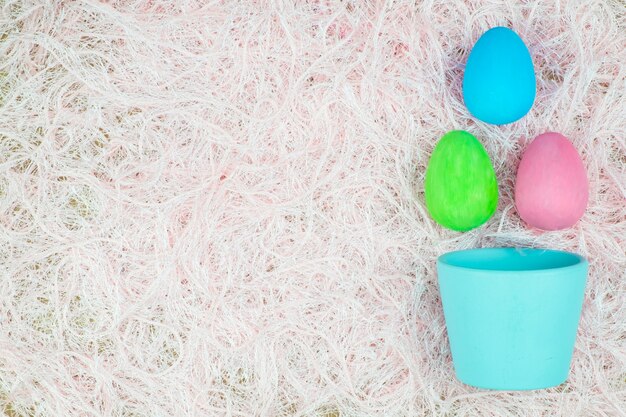 Flat lay of Easter eggs, view from above