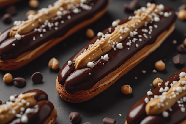 Flat Lay of Eclairs Dark Background