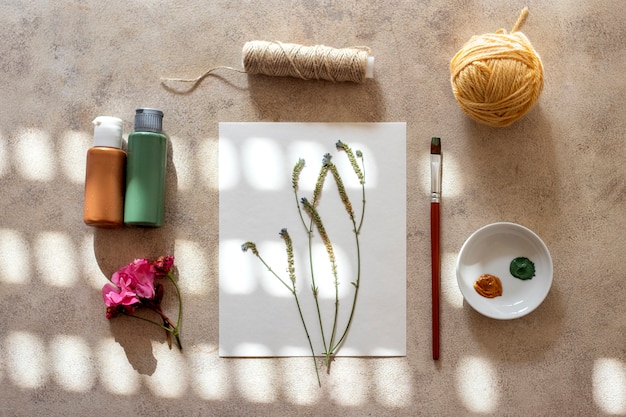 flat lay flower press technique still life
