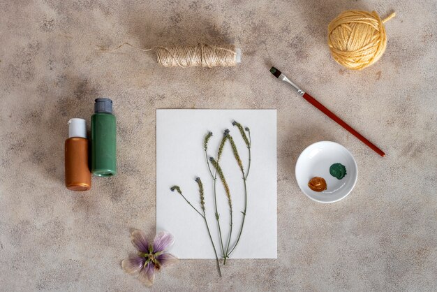 Photo flat lay flower press technique still life