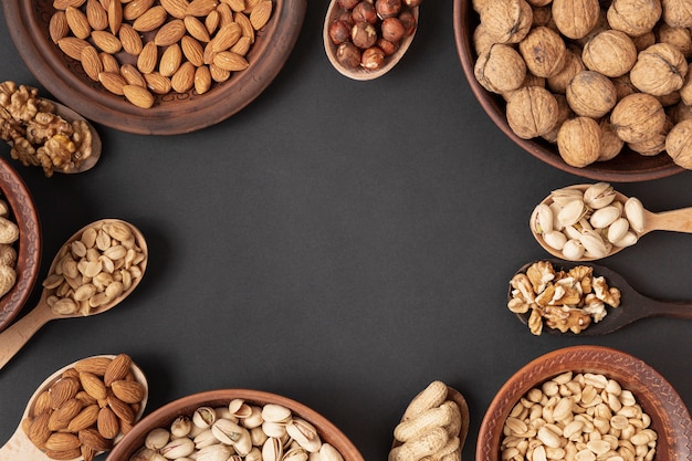 Photo flat lay of frame with assortment of nuts