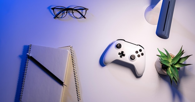 Gamepad piatto sul desktop di notte