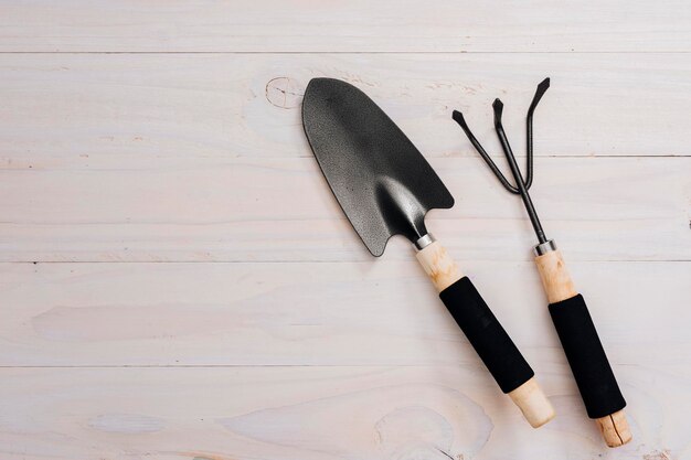 flat lay gardening tools with copy space