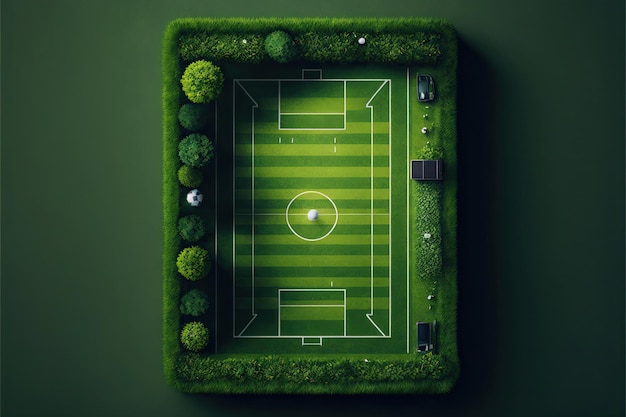 Photo flat lay of green grass background football field made by aiartificial intelligence