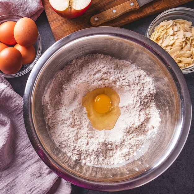 Flat lay of ingredients for cooking a pie