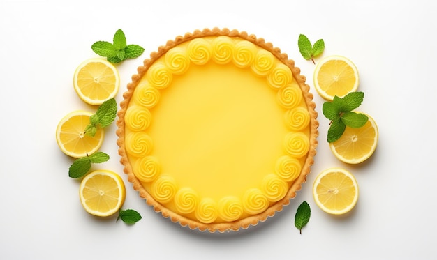 Flat lay of lemon tart with copy space