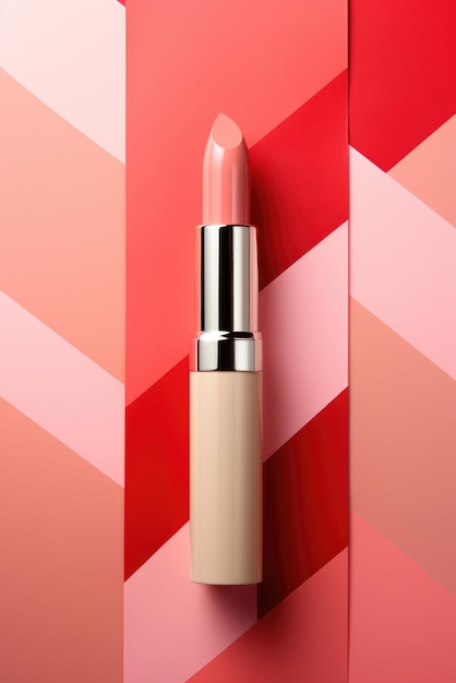 Flat lay link lipstick on a geometric striped background in the style of pop art