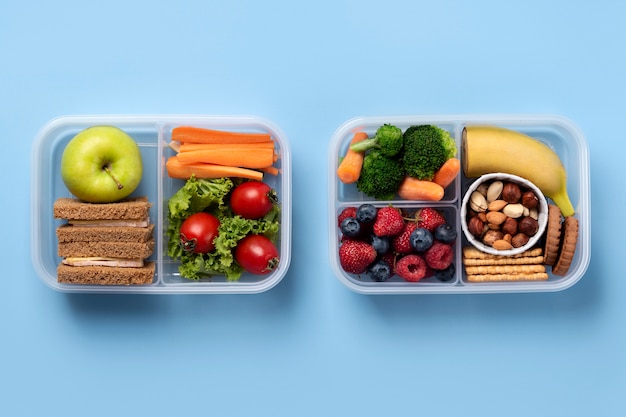 Premium Photo | Flat lay lunch boxes arrangement