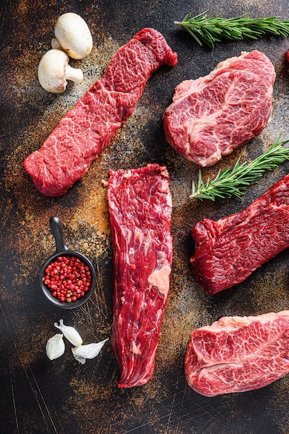 Flat lay of marble beef slices