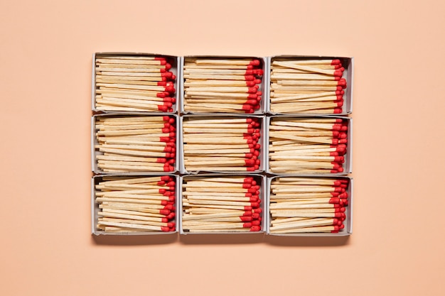 Flat lay match boxes arrangement