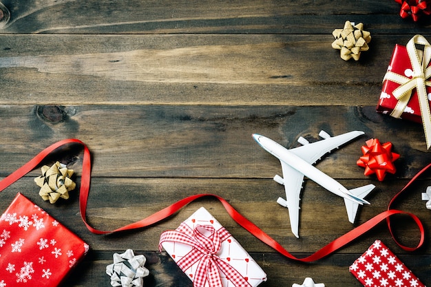 Flat lay of Merry Christmas and Happy new year and any holidy travel concept