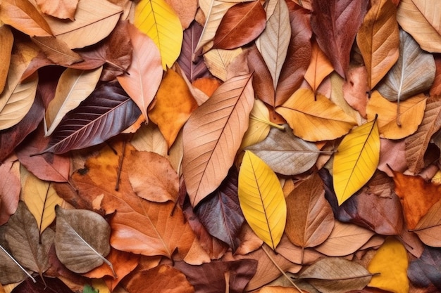 Flat lay of mixed fresh autumn leaves