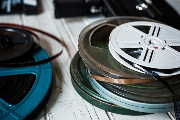 Flat lay of movie film reel