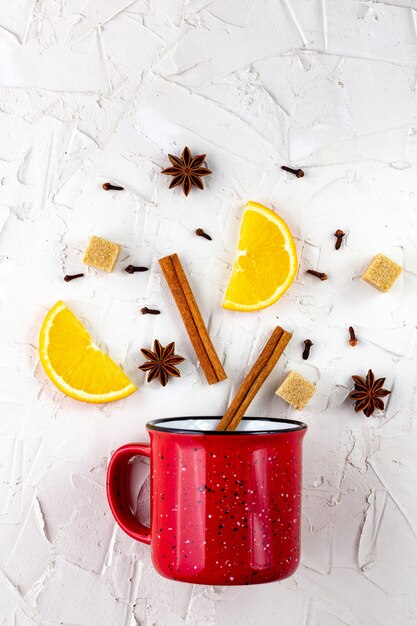 Flat lay of mulled wine ingredients