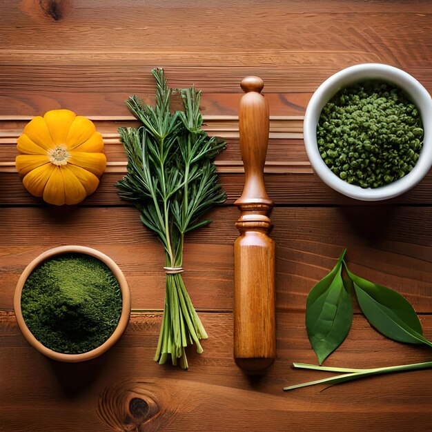 Flat lay of natural medicinal herbs