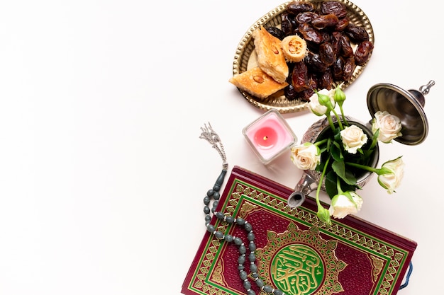 Flat lay new year islamic decoration