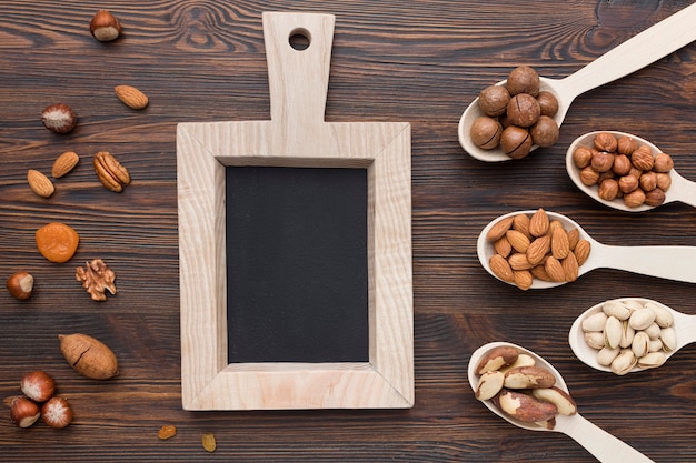 Flat lay of nuts concept with copy space