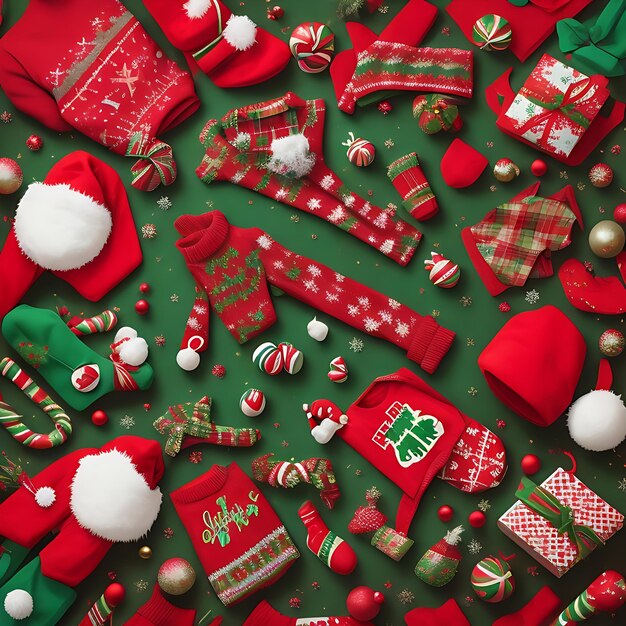 写真 カラフルな全国醜いクリスマスセーターの日装飾のフラットレイ