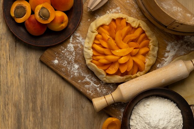 Photo flat lay pie ingredients arrangement