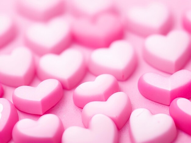 Photo flat lay of pink heartshaped candies