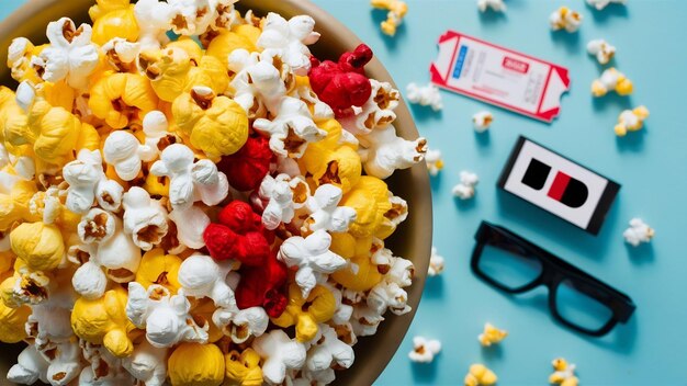 Photo flat lay of popcorn for cinema concept