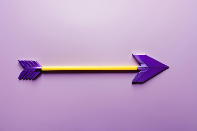 Фото Плоская фиолетовая стрелка на желтом фоне с пространством для копирования