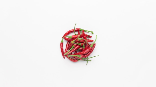Flat lay of red chili peppers