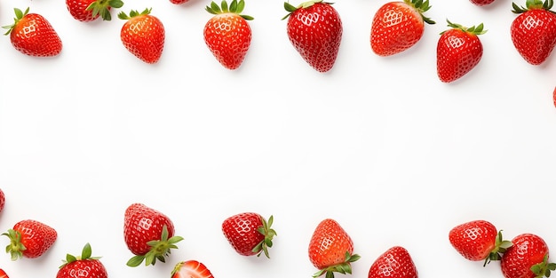 flat lay red strawberries on a transparent background view from above