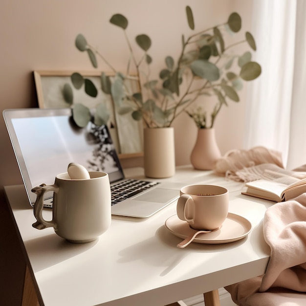 Photo flat lay shot of the relaxing workspace