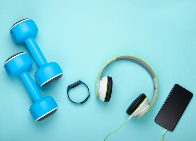 Flat lay sports and fitness composition