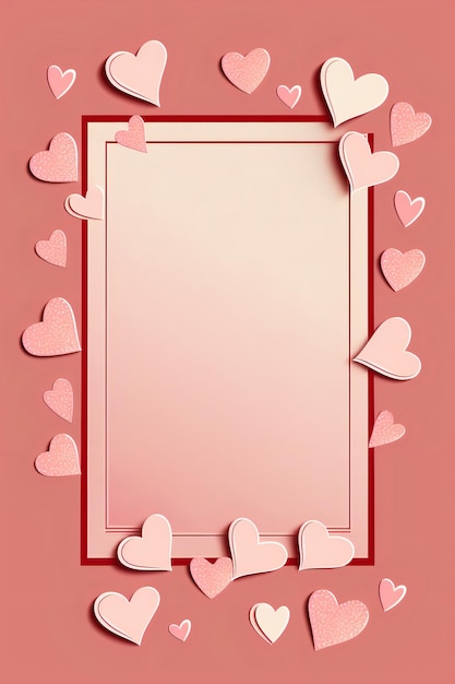 사진 분홍색 배경에 프레임으로 배열 된 빨간색 심장의 평평한 스타일 이미지