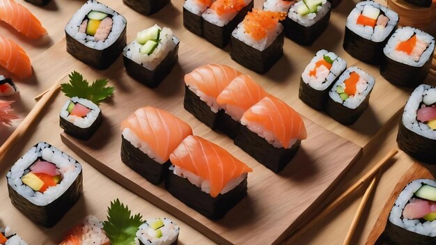 Flat lay sushi compositie met copyspace