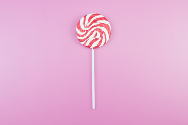 Flat lay Sweet Candy Lollipop marshmallow Colourful pink background