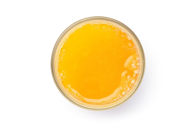 Flat lay of Tangerine orange juice with pulp isolated on white background. Cliping path