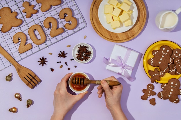 Flat lay tasty cookies arrangement