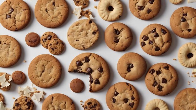 사진 평평한 맛있는 쿠키 배열