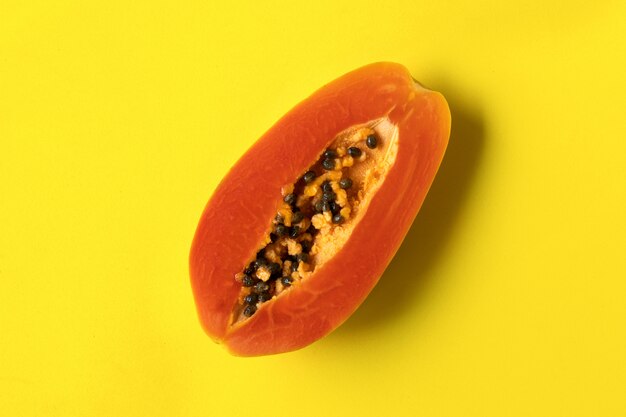 Flat lay top view fresh ripe papaya